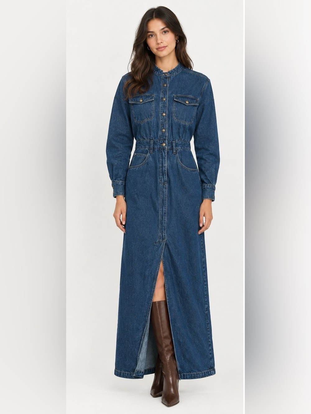 VTG Bloomingdales Denim Maxi Dress Size 8 Small Western Slit Ranchercore 80s 90s